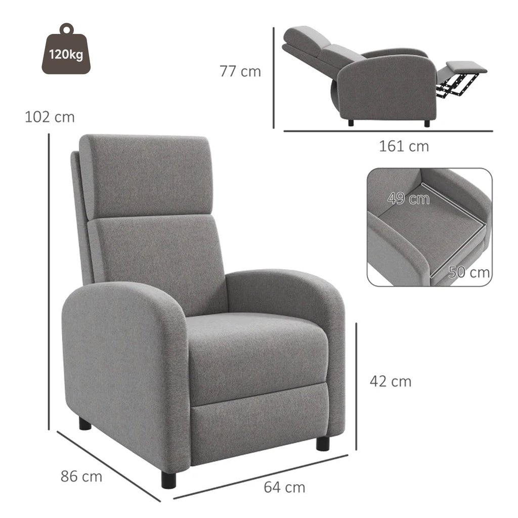 Fauteuil relax inclinable jusqu'à 160° manuellement avec repose-pieds intégré, charge max. 120kg, grand confort, gris-2
