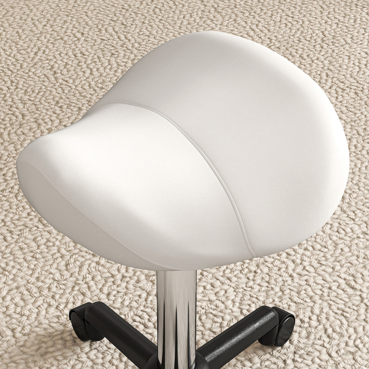 Tabouret à roulettes, chaise de travail avec hauteur réglable 45-57 cm et selle ergonomique, 48x47x45-57cm, blanc-8
