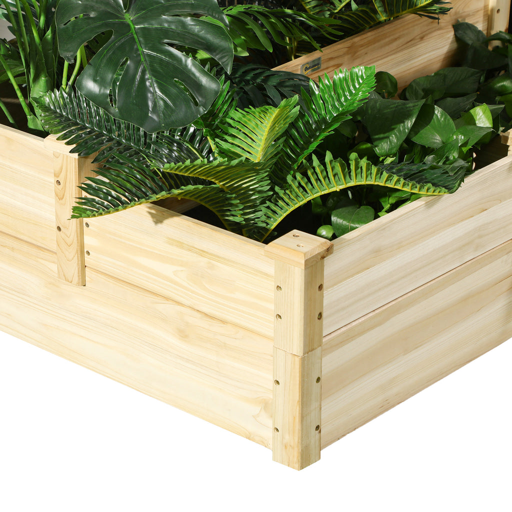 Carré potager en bois jardinière extérieure en escalier 3 niveaux design sans fond 108 x 88 x 36 cm bois naturel-9