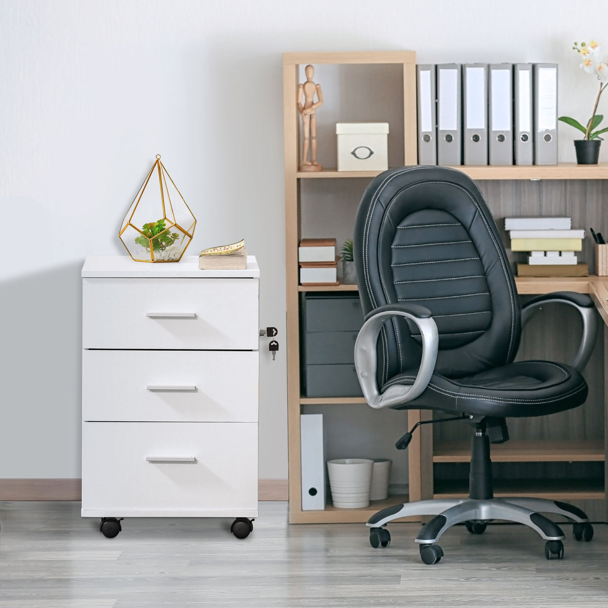 Caisson de Bureau Rangement Bureau sur Roulettes 3 Tiroirs Verrouillables 40 x 40 x 61,5 cm Blanc-8