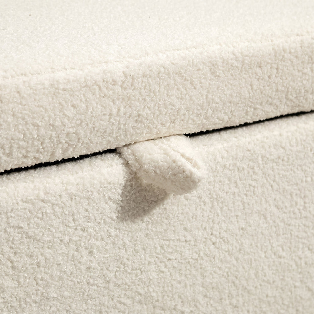 Banc de rangement, banc coffre de rangement en tissu bouclette avec couvercle relevable et pieds en acier, crème-8