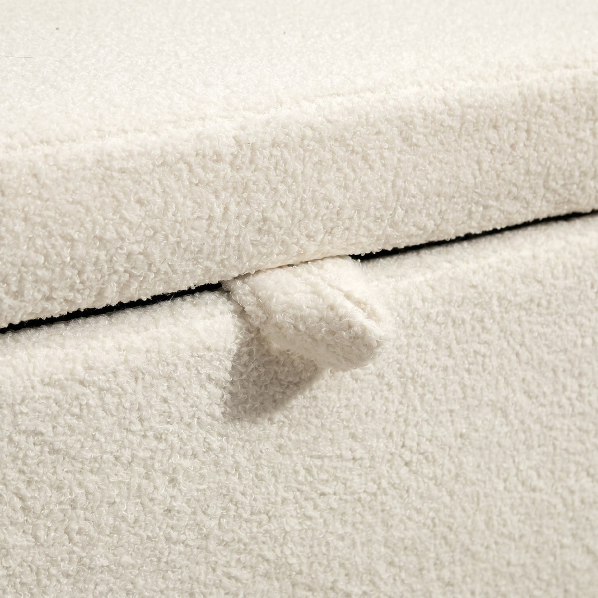 Banc de rangement, banc coffre de rangement en tissu bouclette avec couvercle relevable et pieds en acier, crème-8