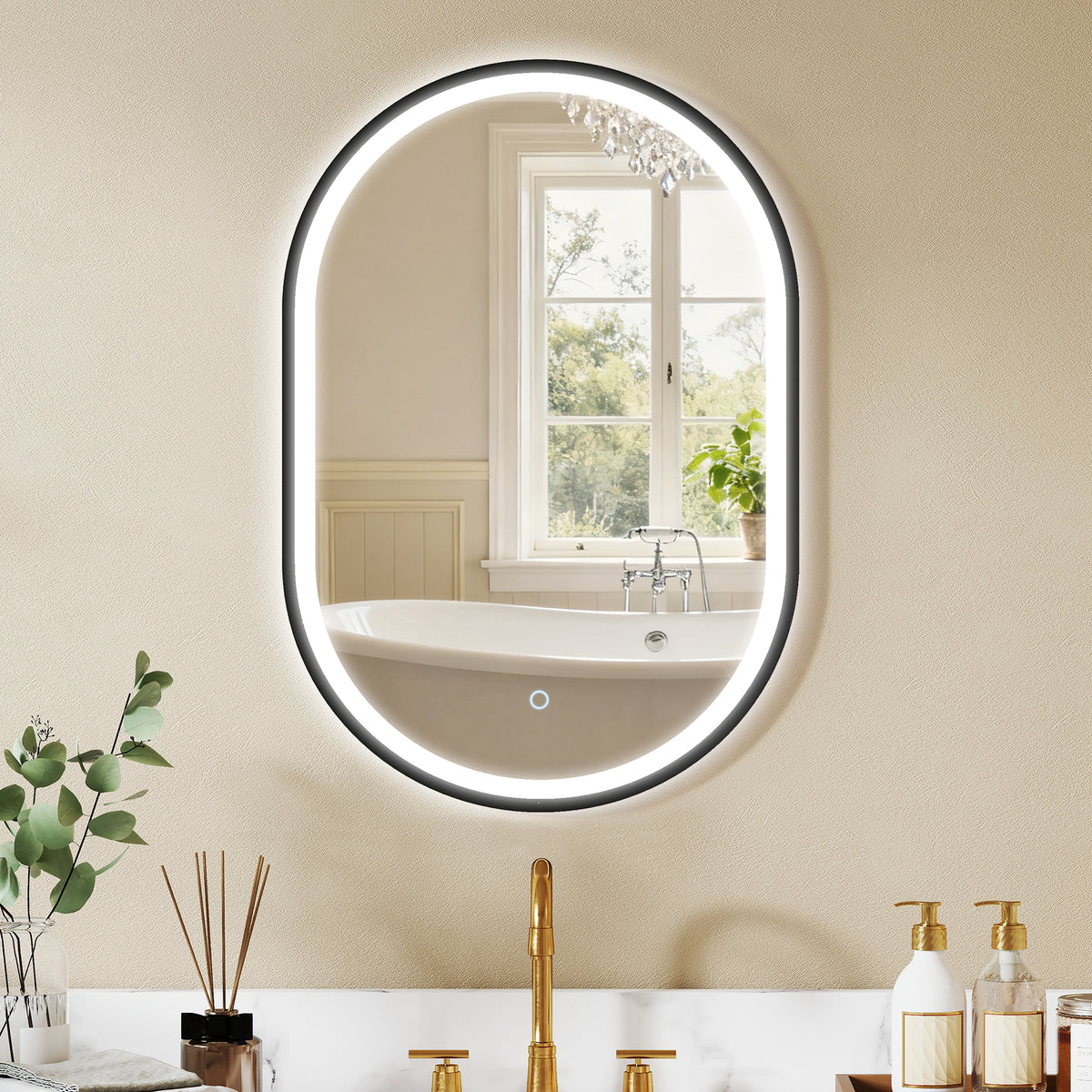 Miroir salle de bain éclairage LED 50x70cm, miroir lumineux salle de bain mural interrupteur tactile, lumière 3 couleurs-1