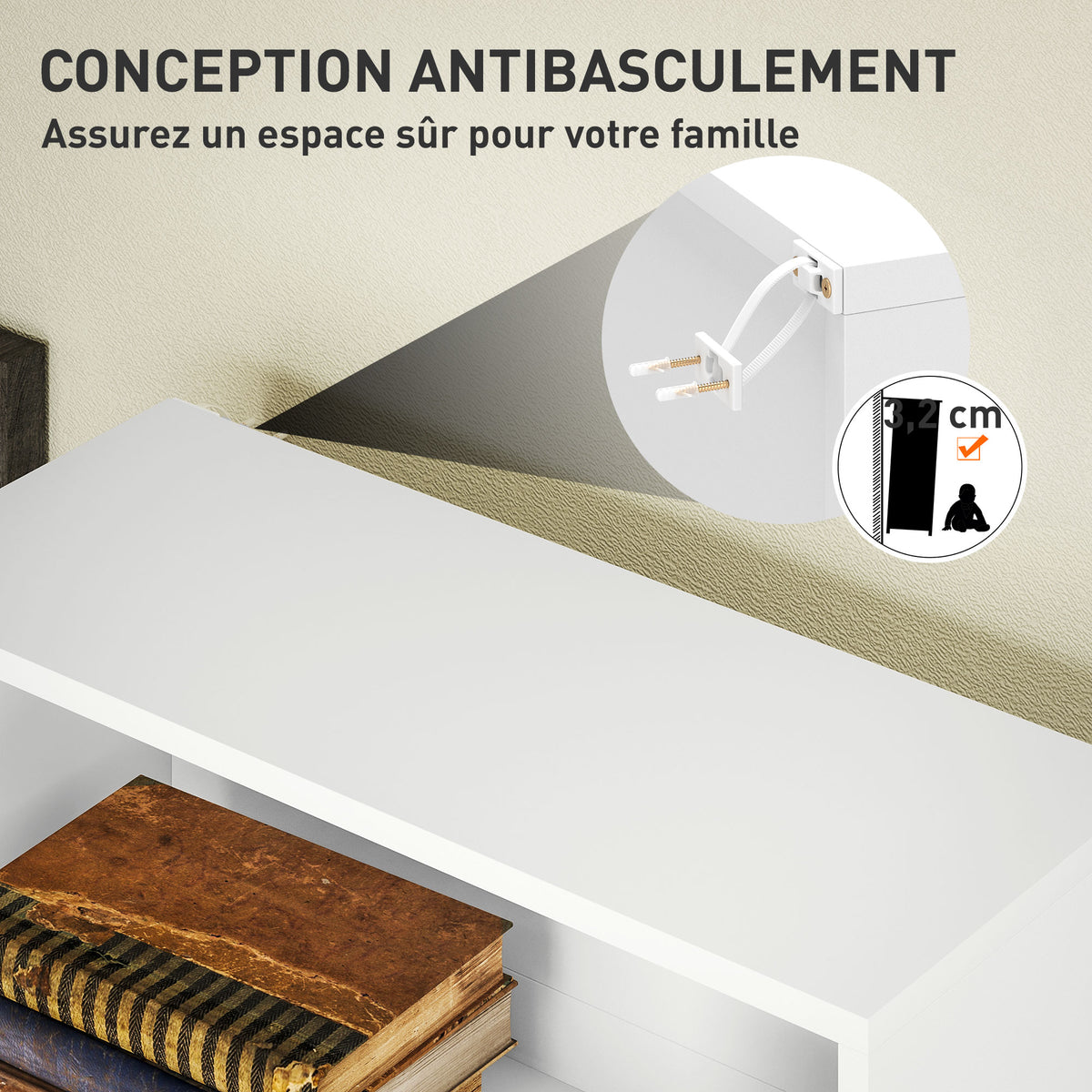 Bibliothèque étagère de rangement 6 niveaux avec étagères réglables pour salon, chambre, bureau, 60x24x158,5cm, blanc-5
