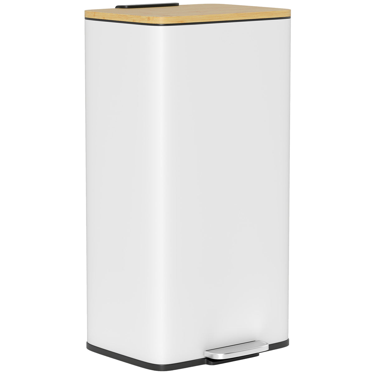 Poubelle de Cuisine 20L, Poubelle avec Pédale, Couvercle en Bambou à Fermeture Douce, Seau Intérieur Amovible, Blanc-0