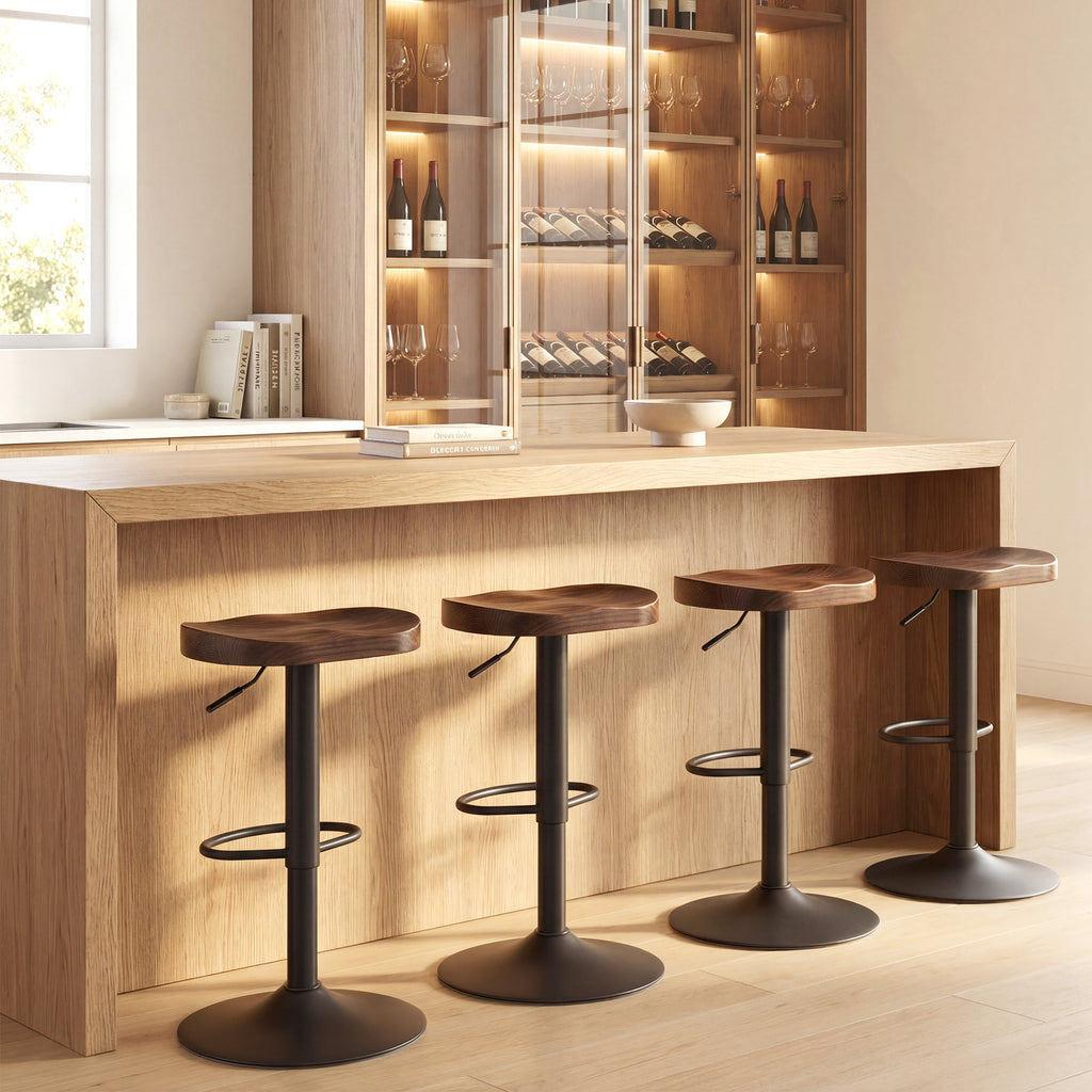 Tabourets de Bar Lot de 2 Réglables Pivotants Chaises de Cuisine avec Siège en Bois d'Orme Marron Foncé-8