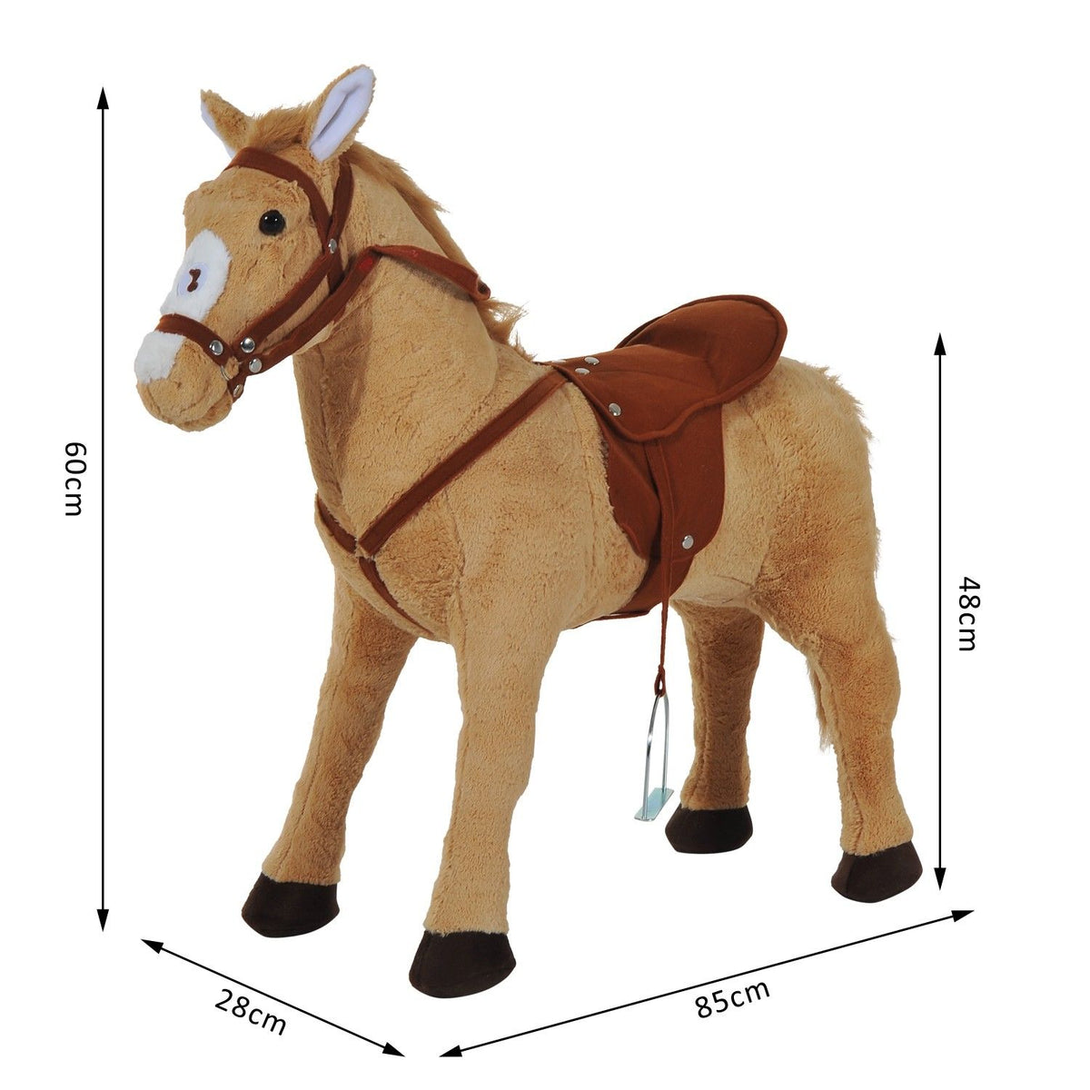 Cheval debout en peluche pour enfant à partir de 2 ans avec effets sonores selle et bride 85 cm (longueur) beige-2