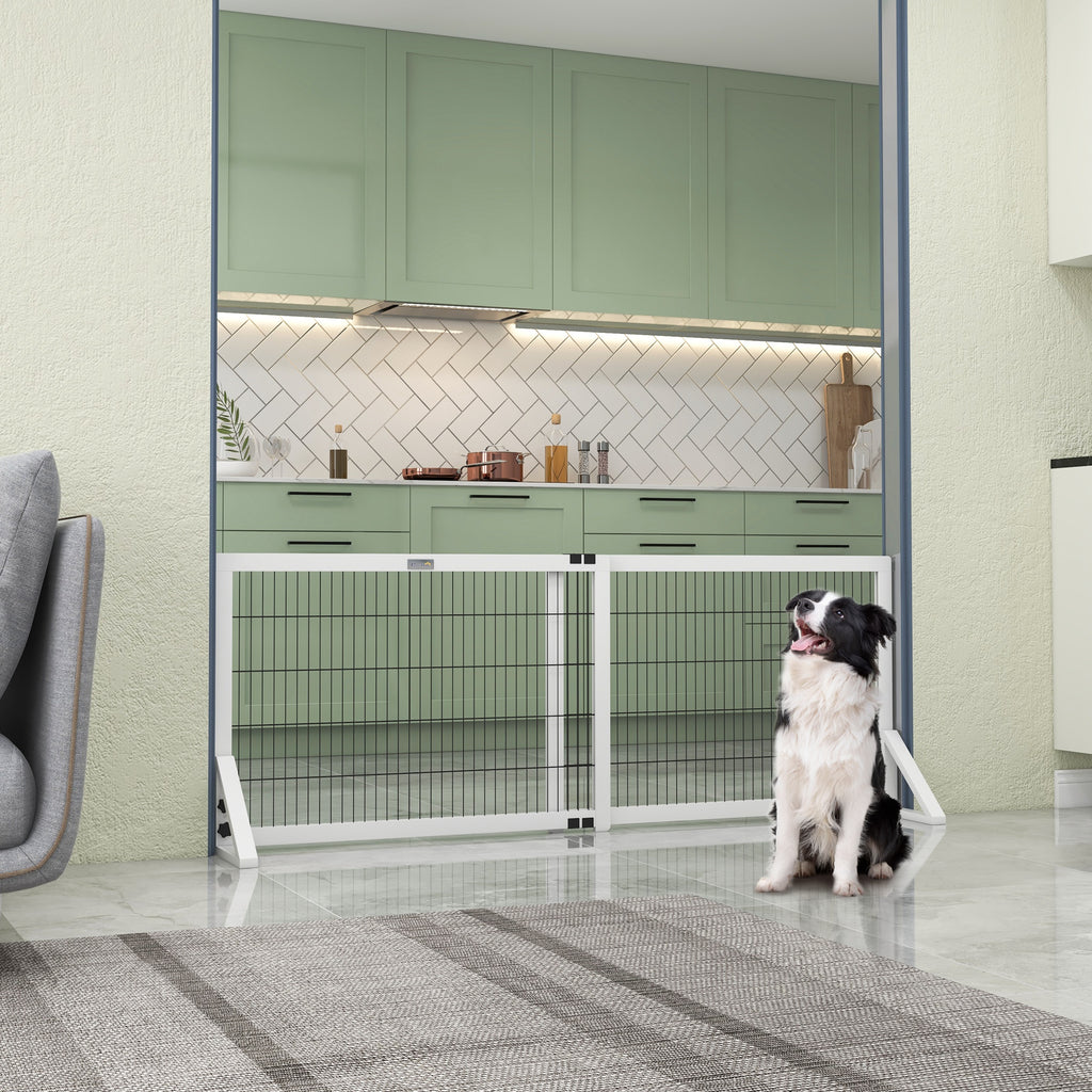 Barrière de sécurité pour chien barrière de protection à 2 panneaux largeur réglable 101-181 cm en bois acier blanc-9