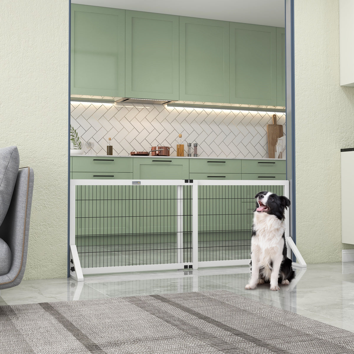 Barrière de sécurité pour chien barrière de protection à 2 panneaux largeur réglable 101-181 cm en bois acier blanc-9