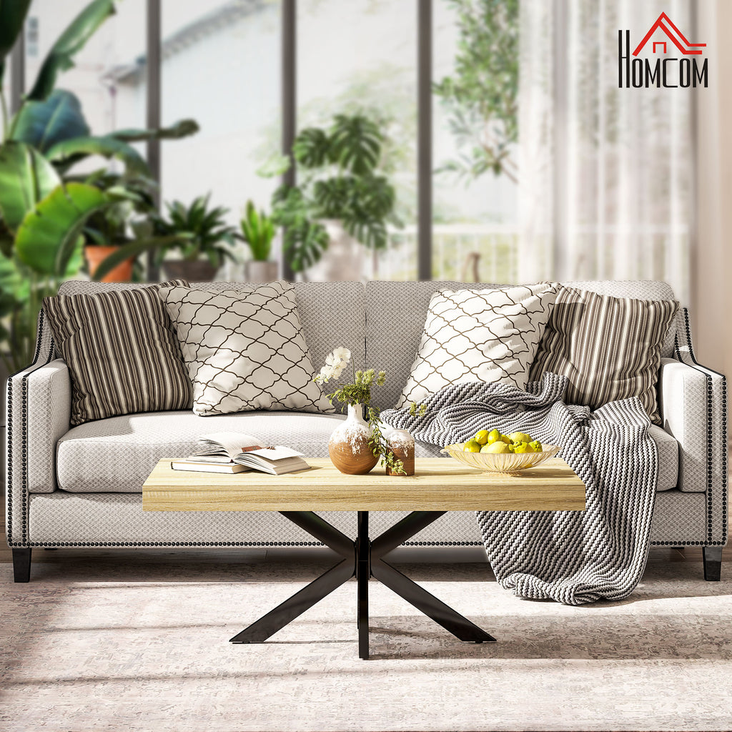 Table Basse rectangulaire table d'appoint Style Industriel en métal Noir et Plateau aspect Bois - dim. 110 x 60 x 45cm-1