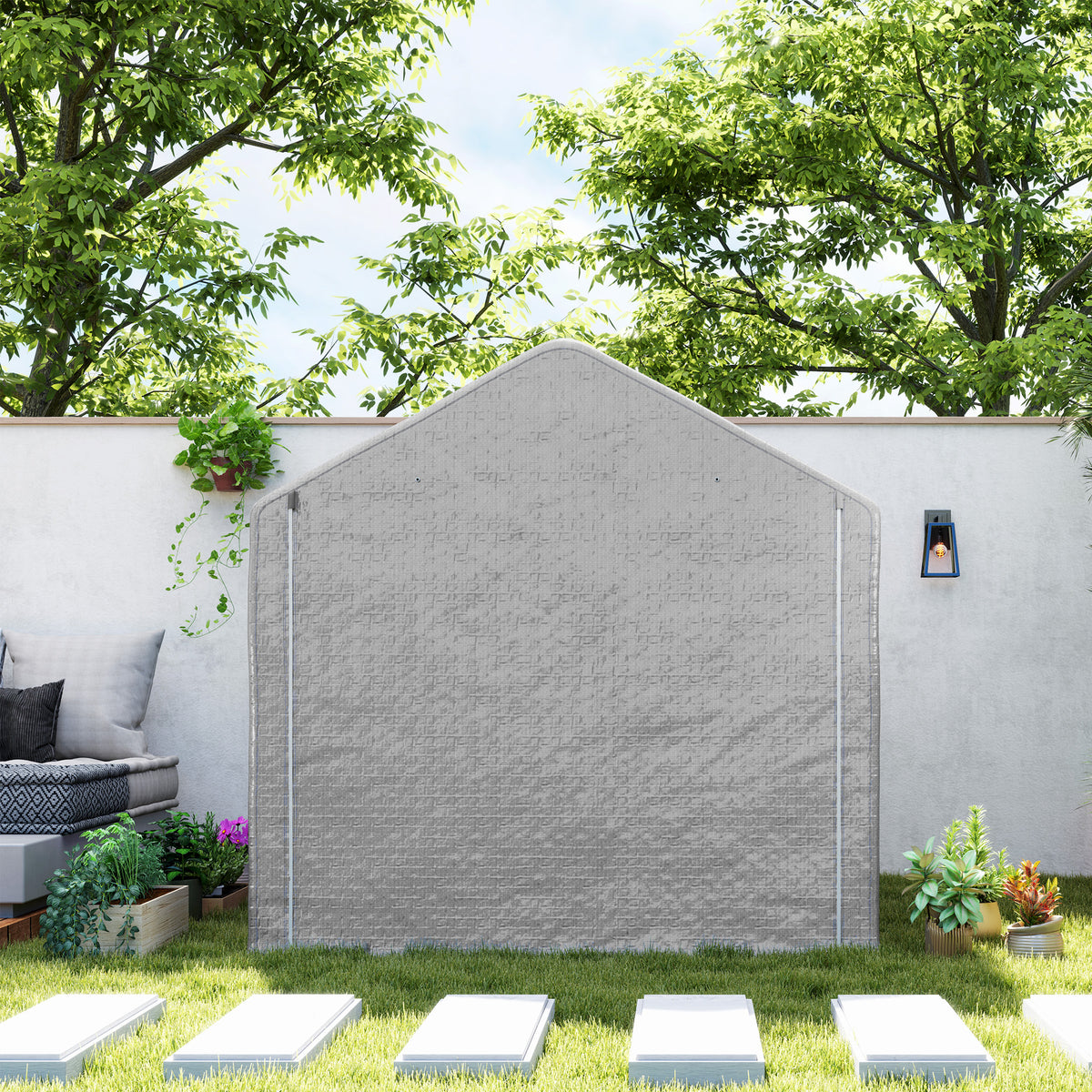 Abri de jardin 2 x 2 x 2 m abri vélo extérieur avec cadre en acier galvanisé, imperméable et résistant aux UV - gris-7