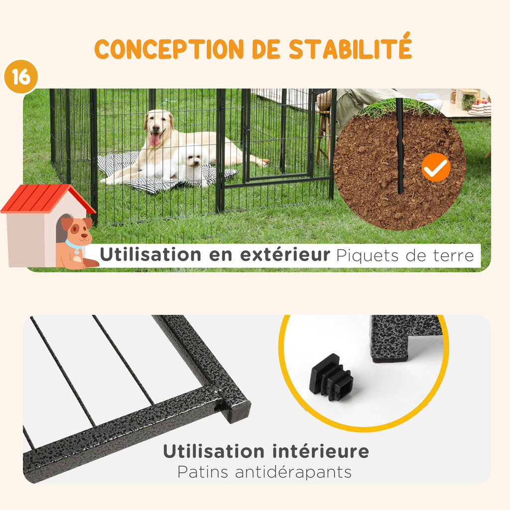 Parc pour chien, enclos chien 16 panneaux modulable et pliable, portable en acier avec portes 80 x 60 gris-6