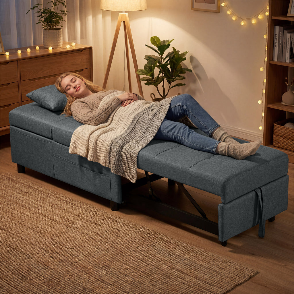 Fauteuil convertible 1 place fauteuil lit avec dossier réglable, siège rembourré et oreiller, gris-7