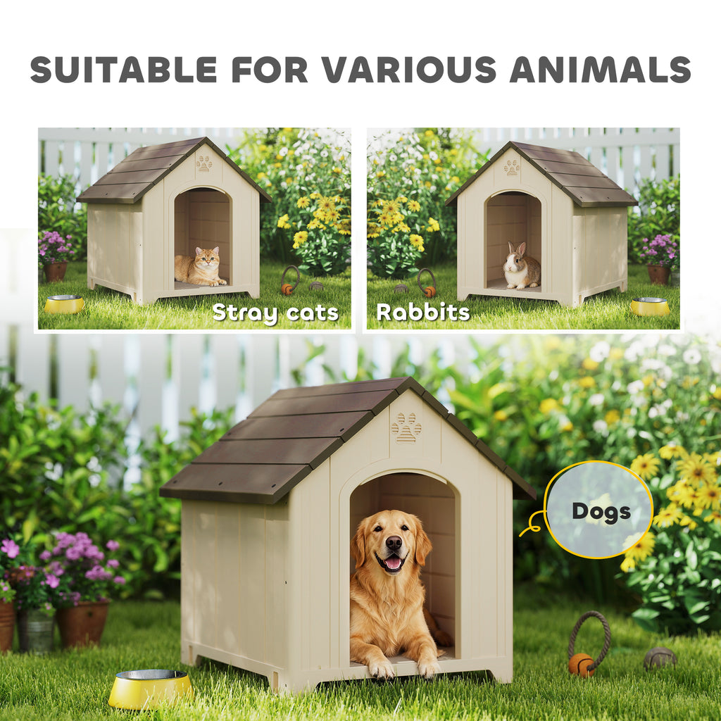 Niche pour chien extérieur, maison chien en polypropylène imperméable, ventilé, plancher surélevé, beige-7