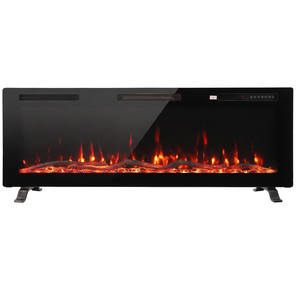 Cheminée Électrique Encastrable Murale ou à Poser 3 en 1 Cheminée Décorative Extra-Plat 900W/1800W Effet Flamme 3D Noir-0