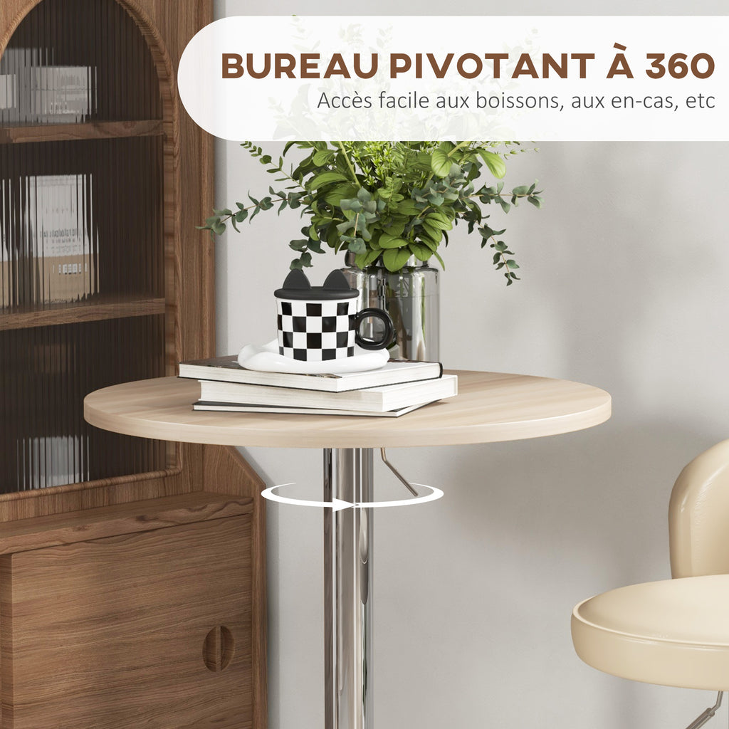 Table de bar ronde table haute cuisine réglable en hauteur 69-91 cm plateau pivotante à 360° naturel et gris-4