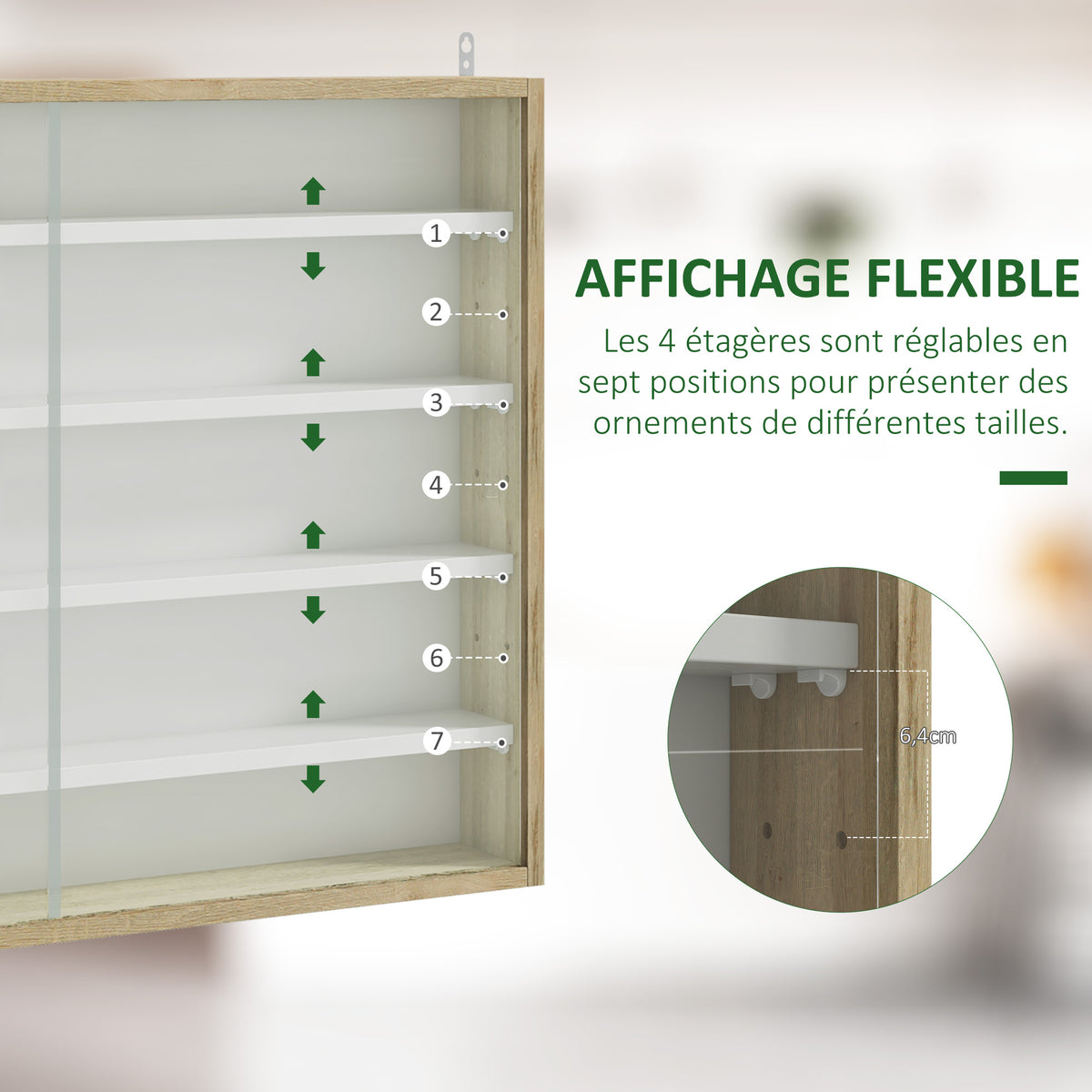 Vitrine pour collection vitrine murale 80 x 9,5 x 60 cm 4 étagères réglables en hauteur 2 portes coulissantes en verre-3