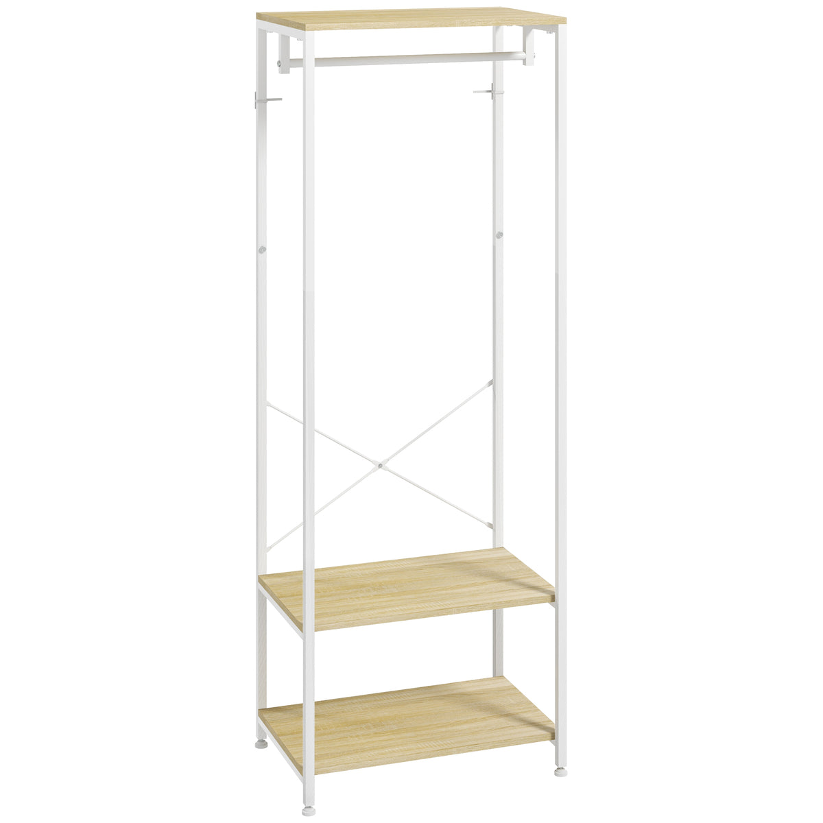 Porte-Manteaux avec tringle et 2 étagère à chaussures 60L x 40l x 167,5H cm Aspect bois Clair métal Blanc-0