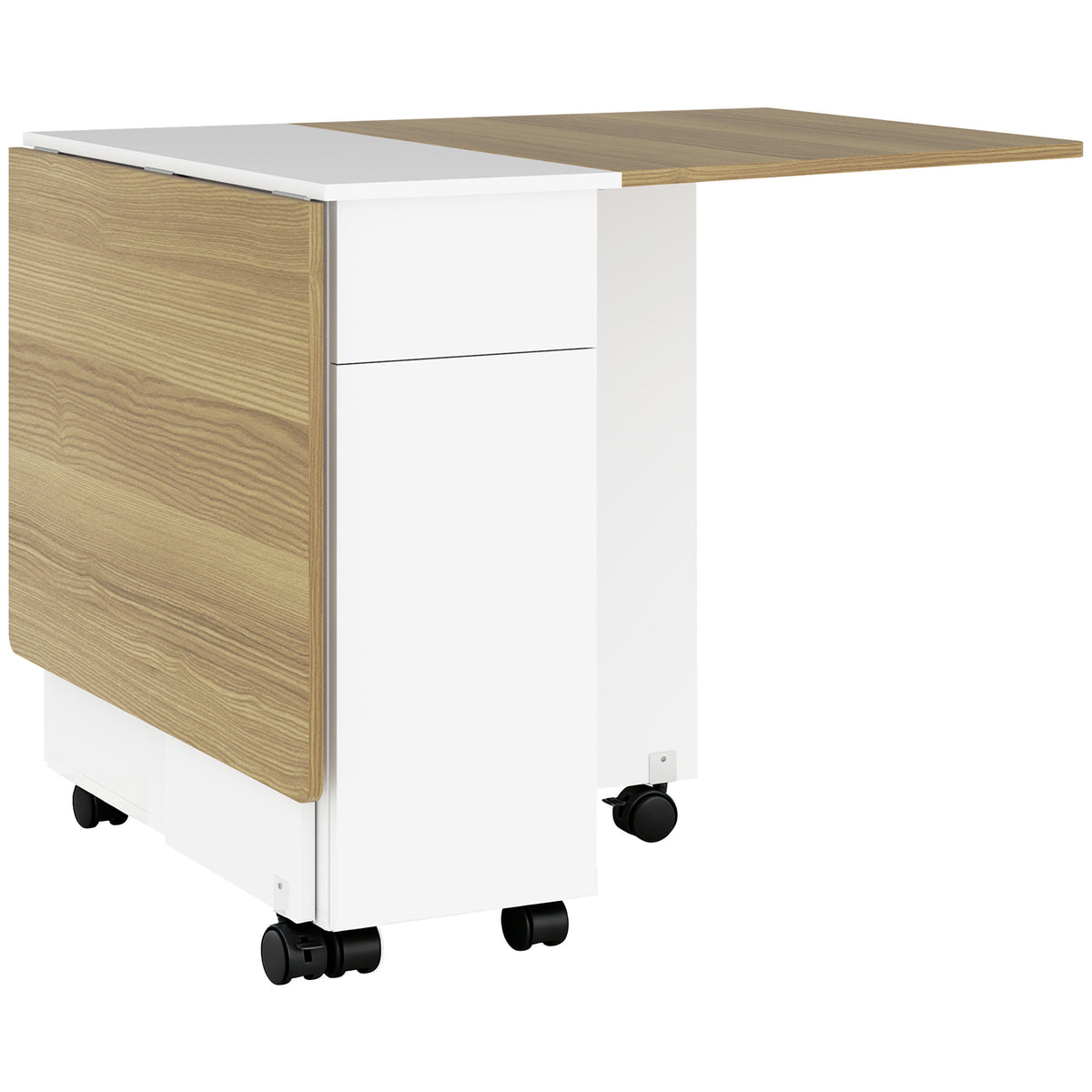 Table à manger pliable pour 6 personnes, table de cuisine sur roulettes avec 2 tiroirs 2 placards, 140x76x74cm, blanc-0