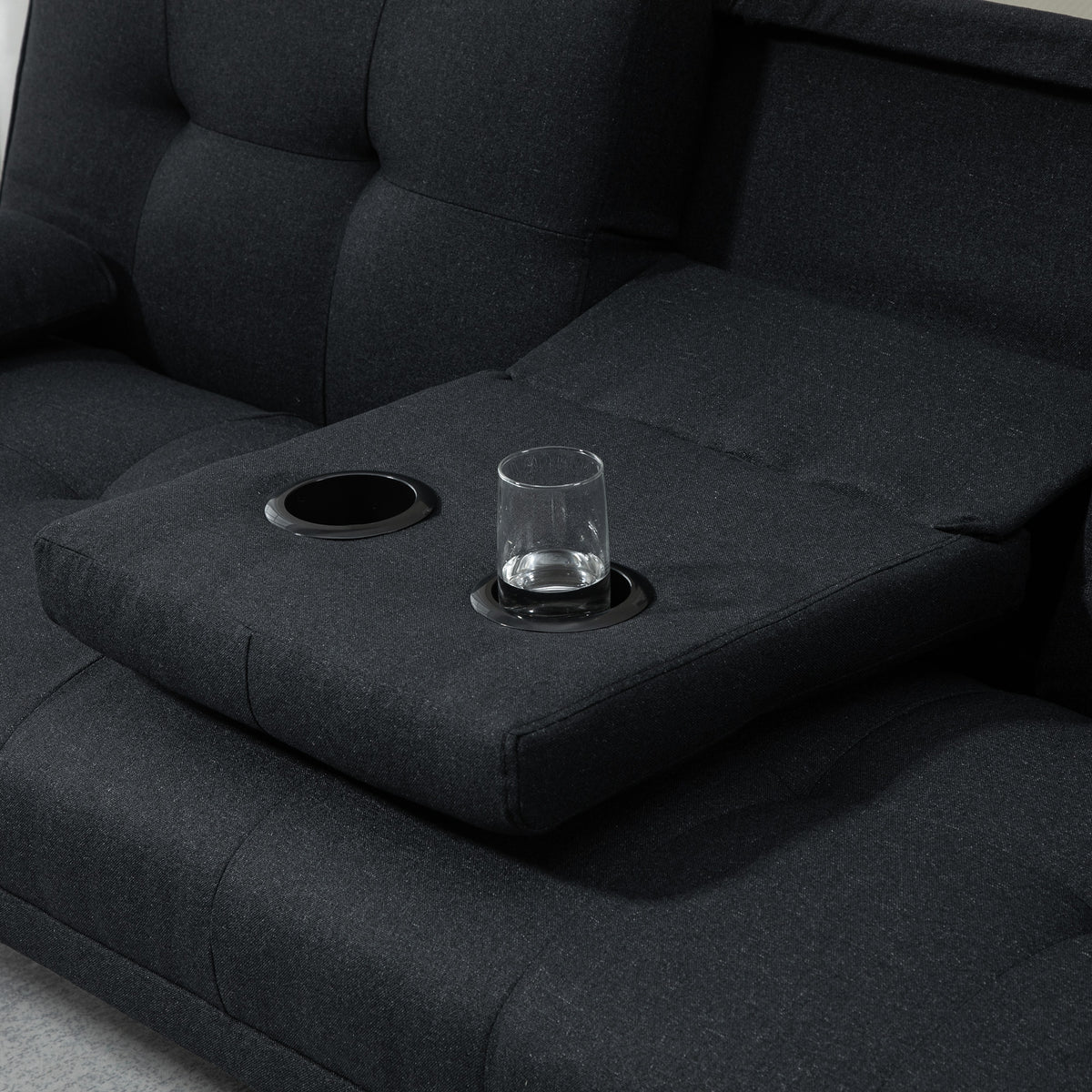 Canapé convertible 3 places, canapé-lit rembourré avec dossier réglable 3 niveaux, 2 coussins et 2 porte-gobelets intégrés, tissu de lin, pour salon, chambre d'amis, petit espace, gris-8