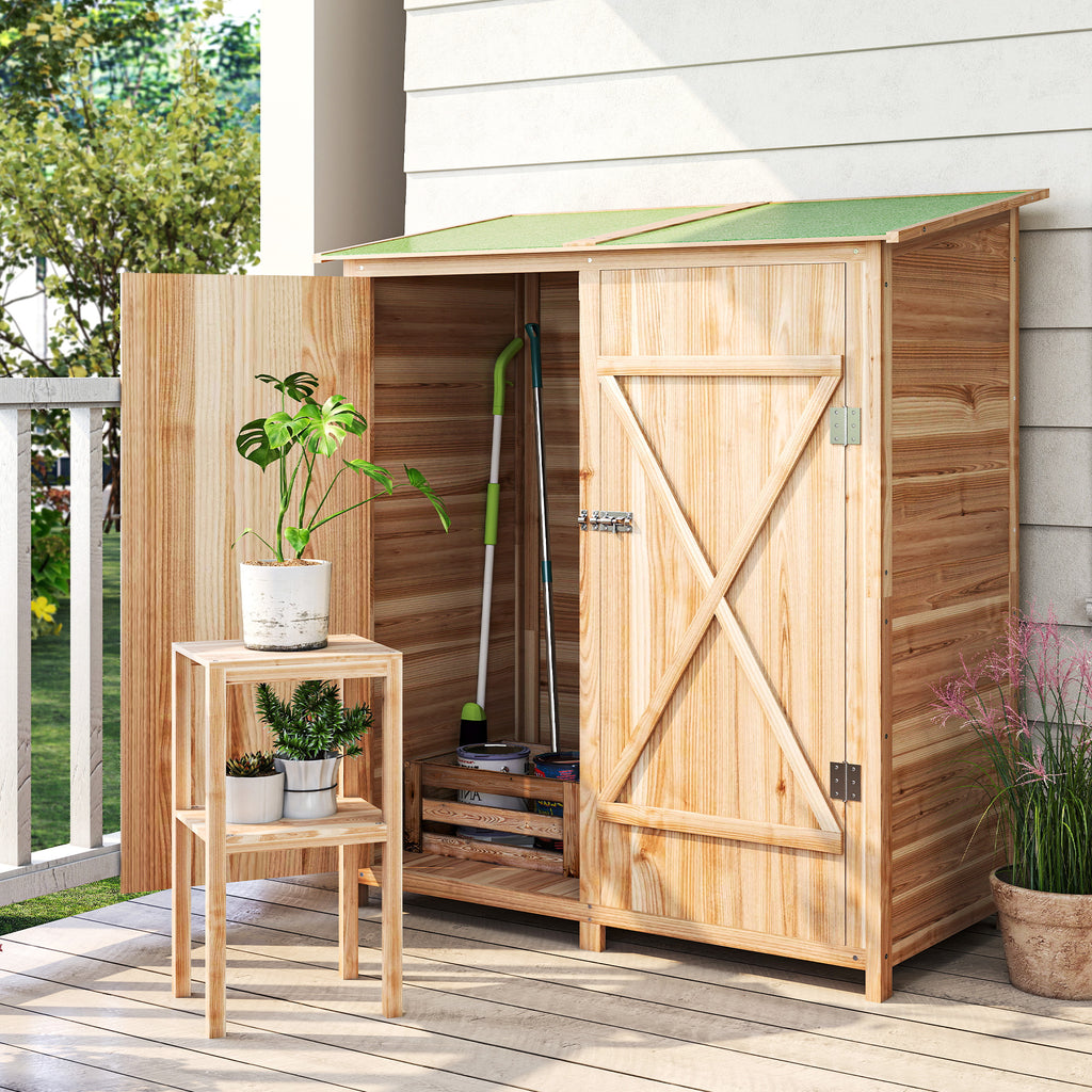 Abri de jardin en bois armoire de jardin en bois avec table, toit en asphalte, 140 x 75 x 157 cm, effet bois naturel-1