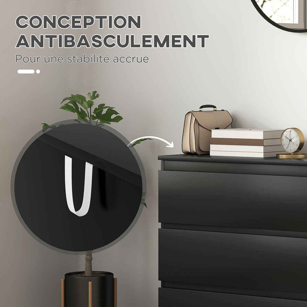 Commode 3 tiroirs, Meuble de rangement épuré pour chambre, intérieur, 80l x 39P x 73H cm-5