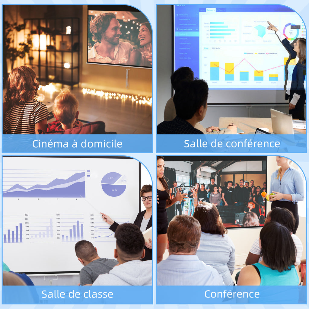 Écran de projection TV et Home Cinema de 120 Pouces vidéo projecteur 16:9 4K HD, fixation mural ou plafond-5