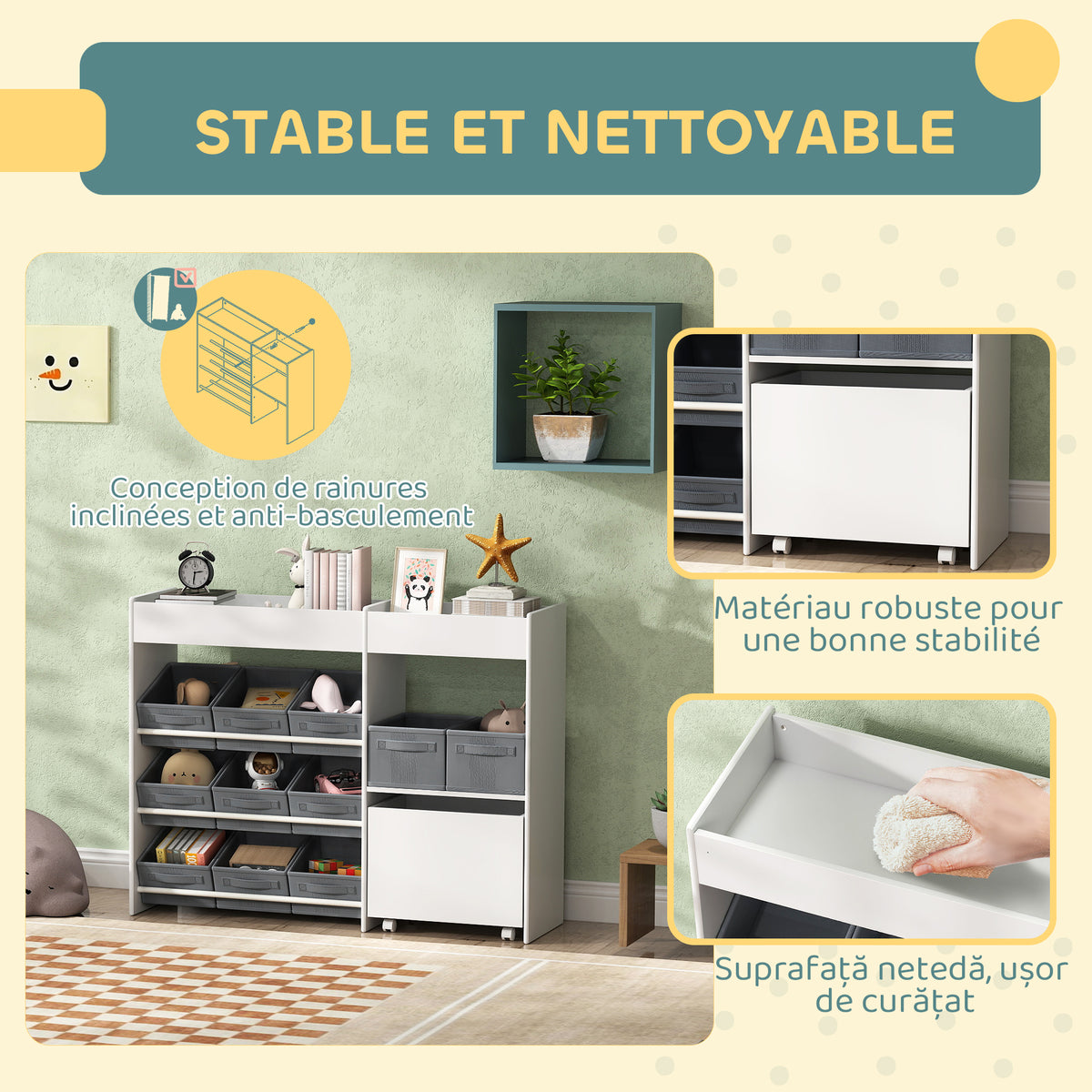 Étagère à jouets pour enfants étagère à livres 11 bacs de rangements en tissu non tissé 105 x 30 x 80 cm blanc-4