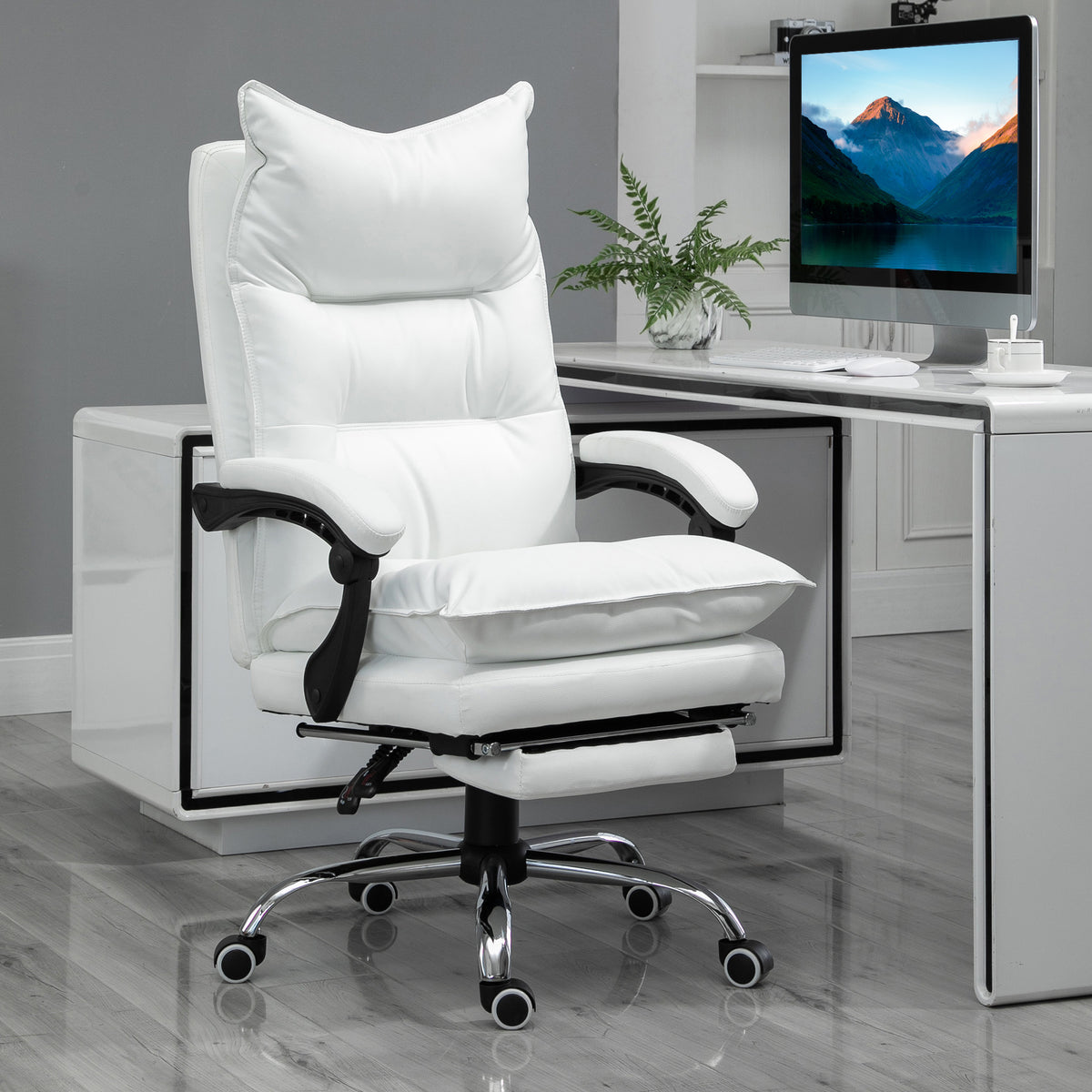 Fauteuil de bureau, chaise bureau ergonomique avec dossier inclinable, hauteur réglable, 66 x 72 x 130 cm, blanc-9