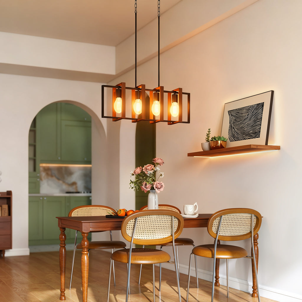 Suspension luminaire moderne, lustre plafonnier avec 4 cadres rotatifs et hauteur réglable, 80 x 21 x 90-130 cm, noyer-9