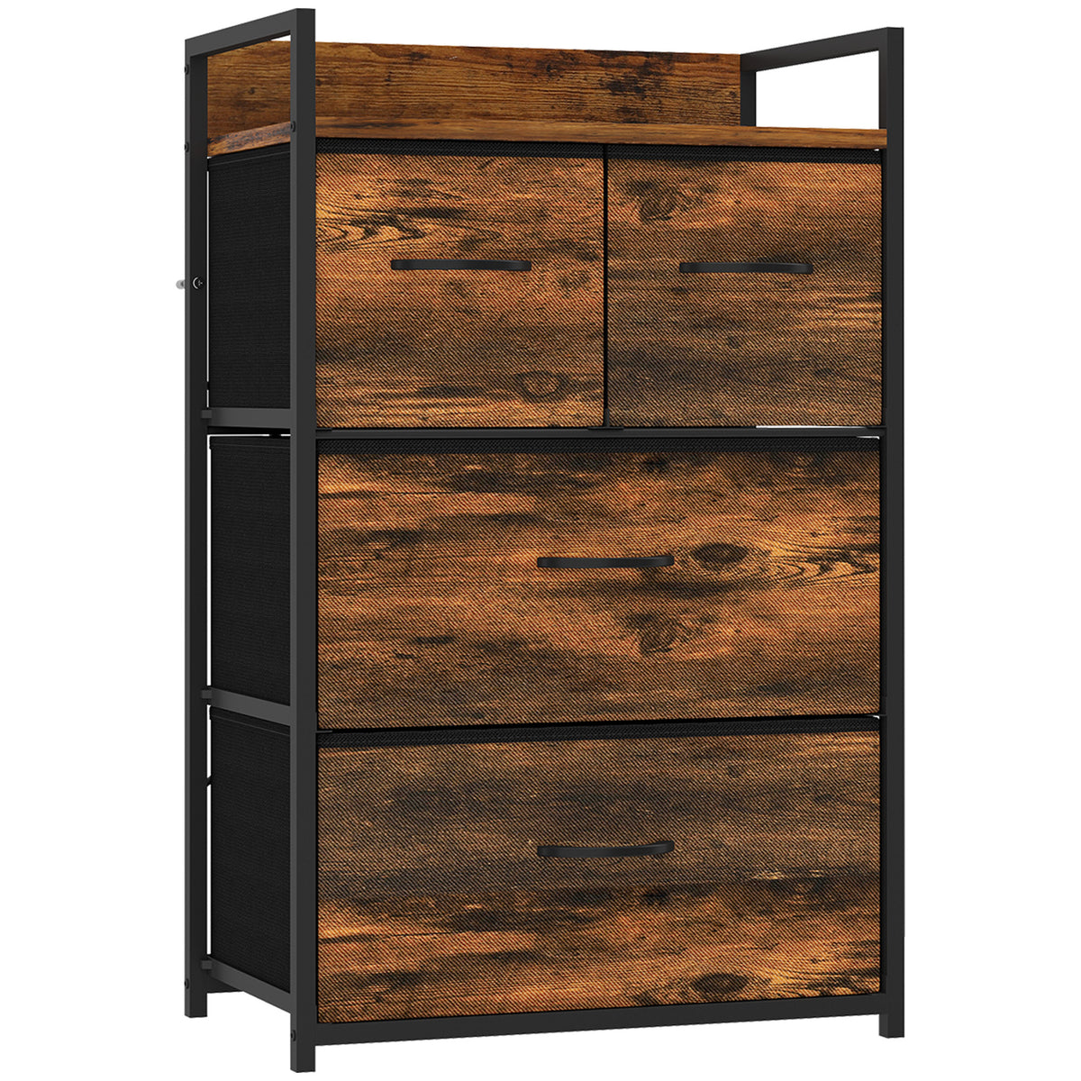 Meuble de rangement style industriel commode 4 tiroirs en tissu pliables et amovibles et 1 étagère - 50 x 29 x 85 cm-0