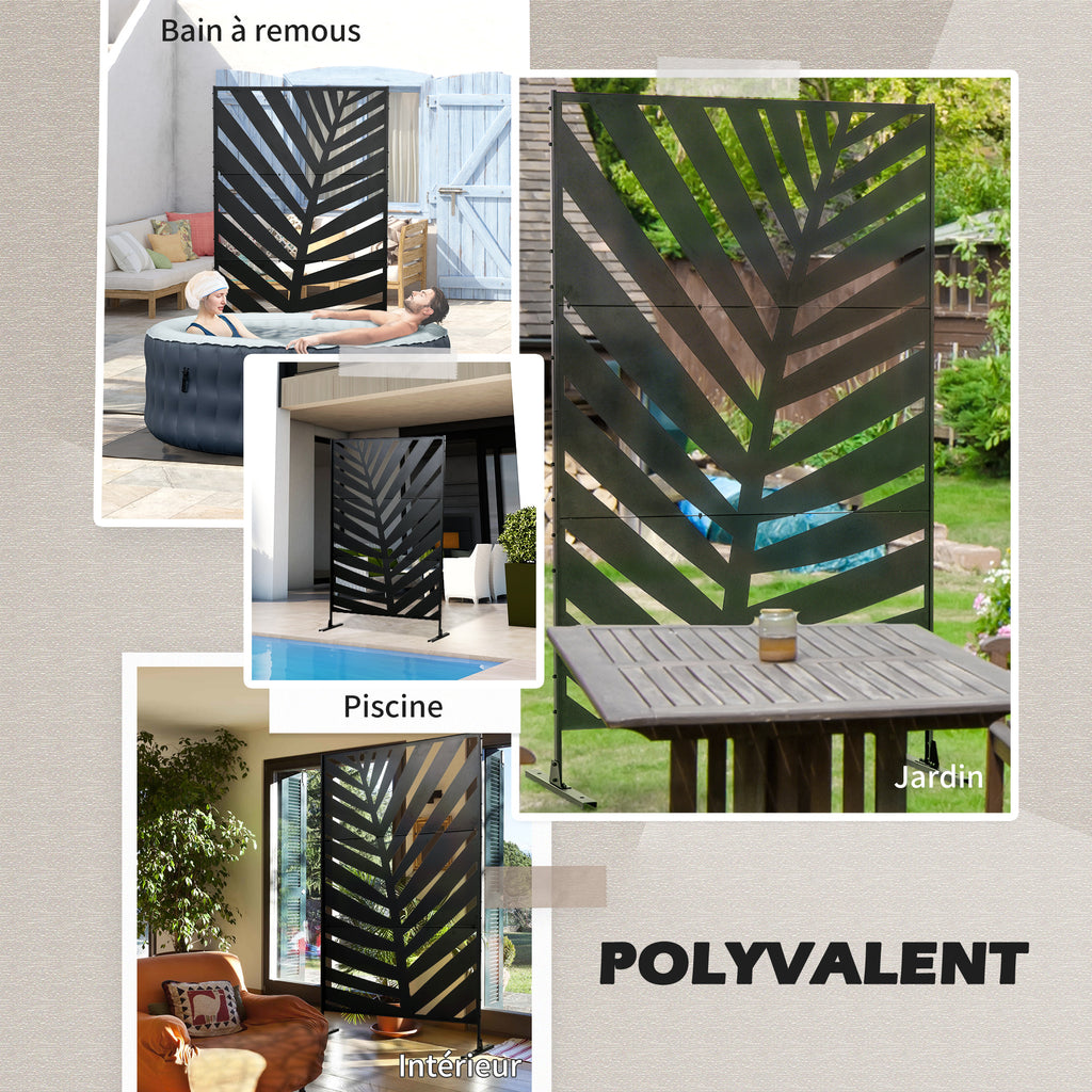 Paravent séparateur de jardin balcon décoratif extérieur à motif végétal en acier 122 x 45 x 198 cm noir-5