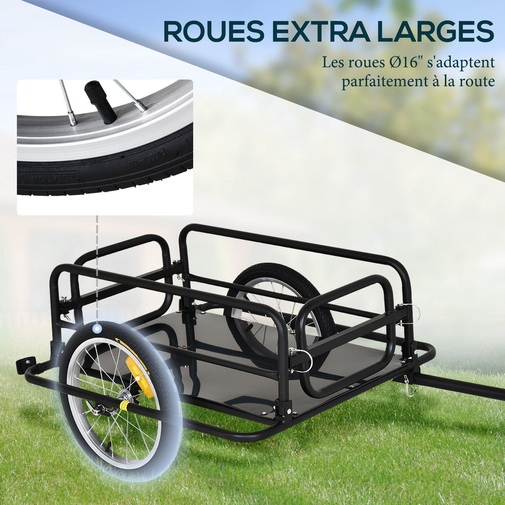 Remorque vélo remorque de transport pour vélo 70L 139L x 71,5l x 49H cm barre d'attelage universelle acier noir-5