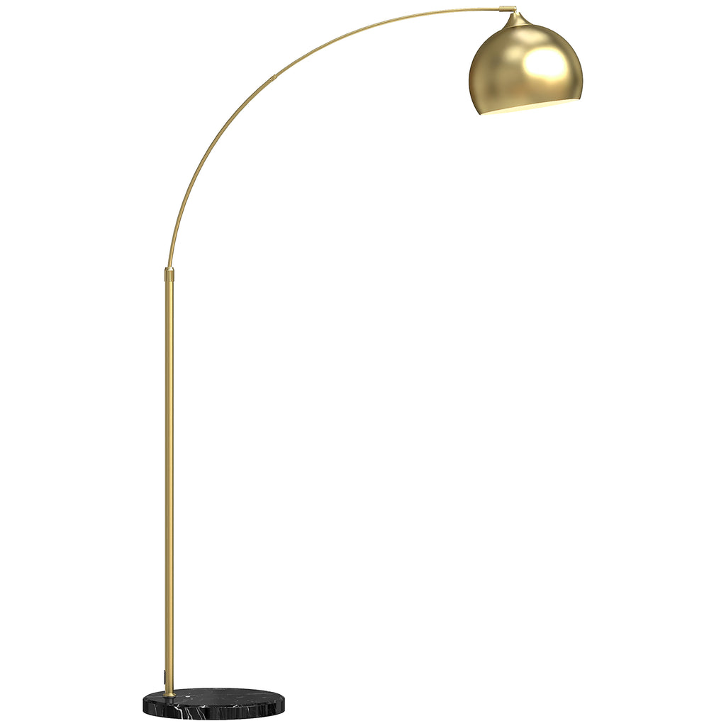 Lampadaire lampe de salon arc réglable pied marbre style vintage 40W E27 dim. 100-115L x 30l x 170-180H cm doré-0
