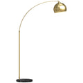 Lampadaire lampe de salon arc réglable pied marbre style vintage 40W E27 dim. 100-115L x 30l x 170-180H cm doré-0