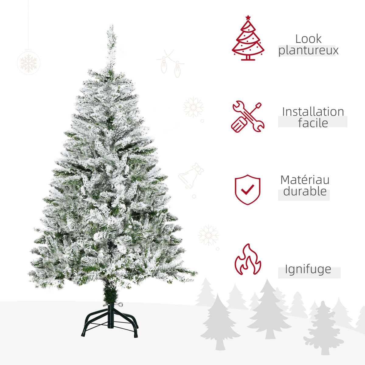 Sapin de Noël Artificiel enneigé 120H cm 200 Branches épines Imitation Nordmann Grand réalisme-3