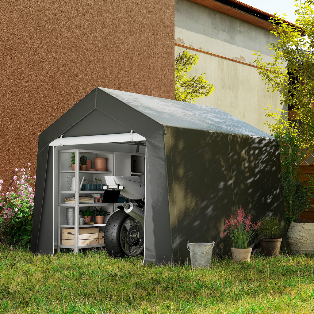 Abri de jardin tente de stockage portable pour extérieur avec cadre en acier galvanisé et grande porte 3 x 3 m gris-1