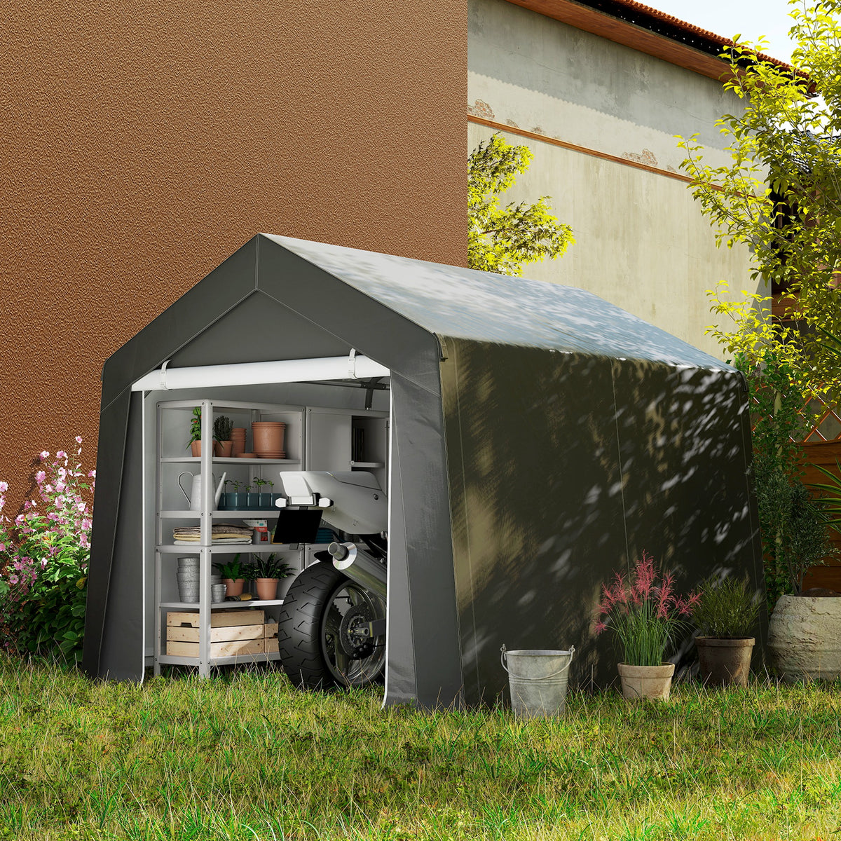 Abri de jardin tente de stockage portable pour extérieur avec cadre en acier galvanisé et grande porte 3 x 3 m gris-1