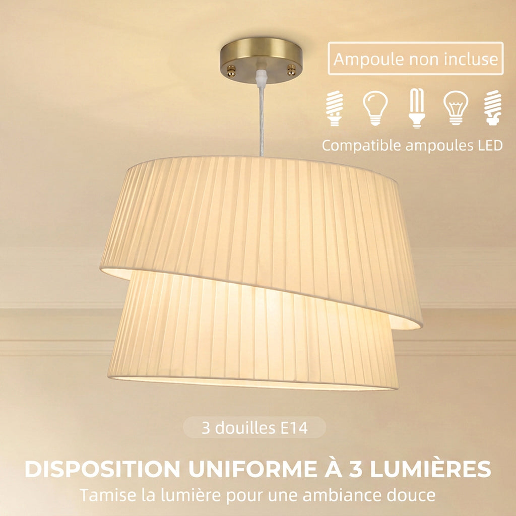 Suspension Luminaire Élégante à Double Abat-Jour, Rosace Dorée, Câble Réglable, Ampoule Non Incluse E14 40 W, Blanc-4