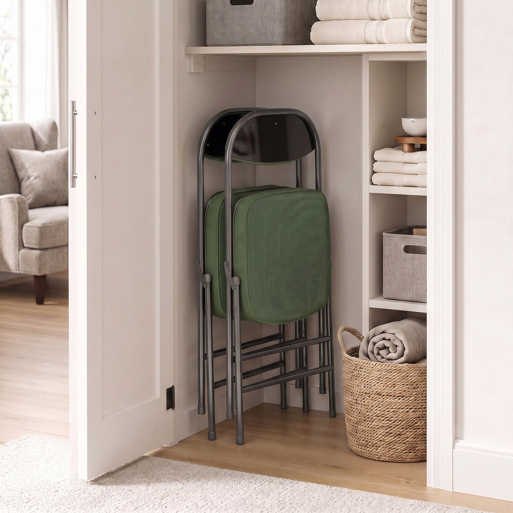 Lot de 2 chaises pliantes chaises de salle à manger portables avec assises et dossiers rembourrés en velours côtelé vert-7
