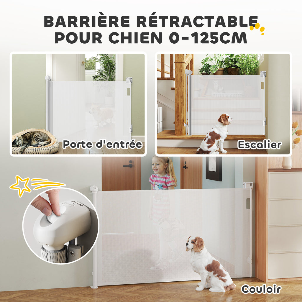 Barrière rétractable pour chien largeur 149 cm verrouillage automatique - blanc-3