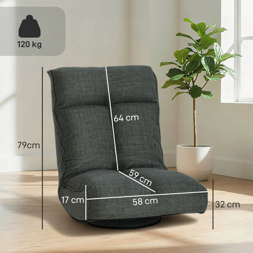 Fauteuil de sol pliable pivotant à 360°, chaise de sol rembourré avec dossier réglable en 5 positions, 58x107x79cm, gris-2