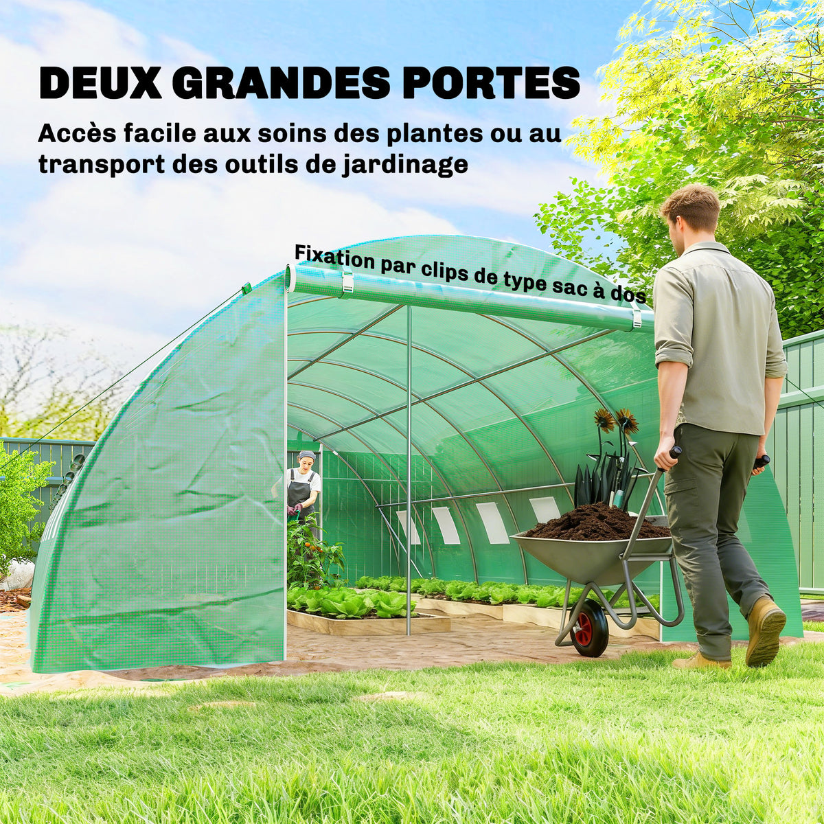 Serre Tunnel de Jardin Serre Maraîchère Acier Galvanisé Ø25mm et Structure Renforcée 395x595x199cm Vert-6