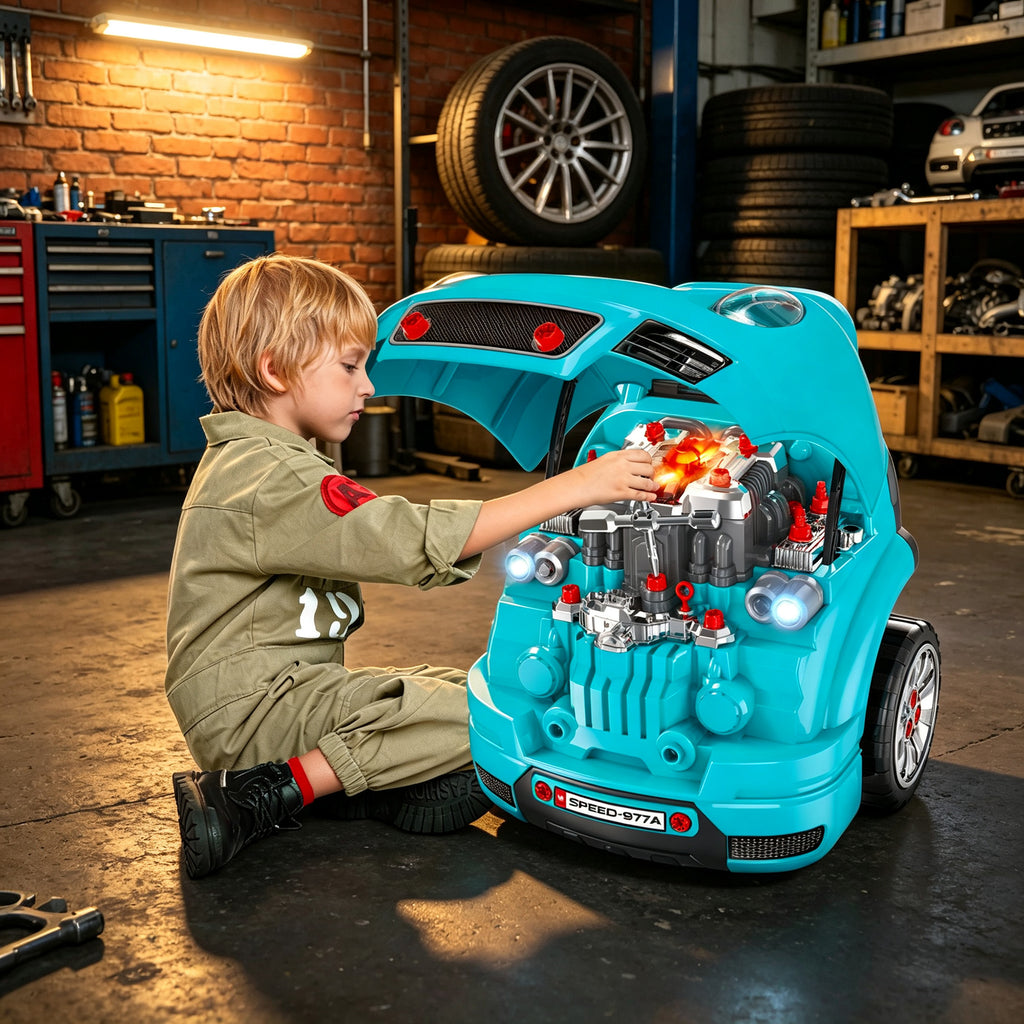 Camion mécano 2 en 1 jouet bricolage enfant jeu d'imitation mécanicien nombreux qccessoires total de 61 pièces bleu-1