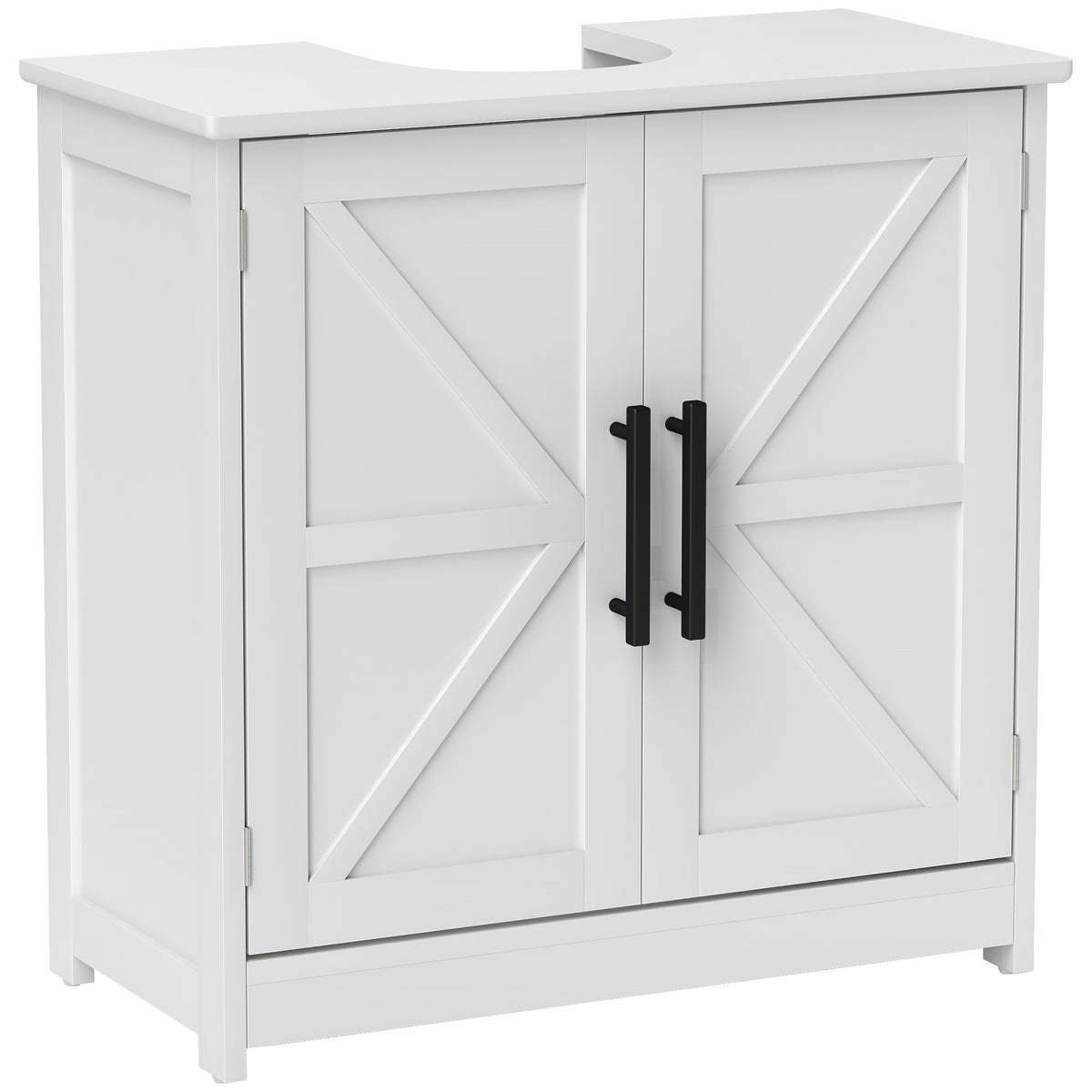 Meuble sous lavabo, meuble de salle de bain avec 2 portes magnétiques style grange et étagères, 60 x 30 x 60 cm, blanc-0