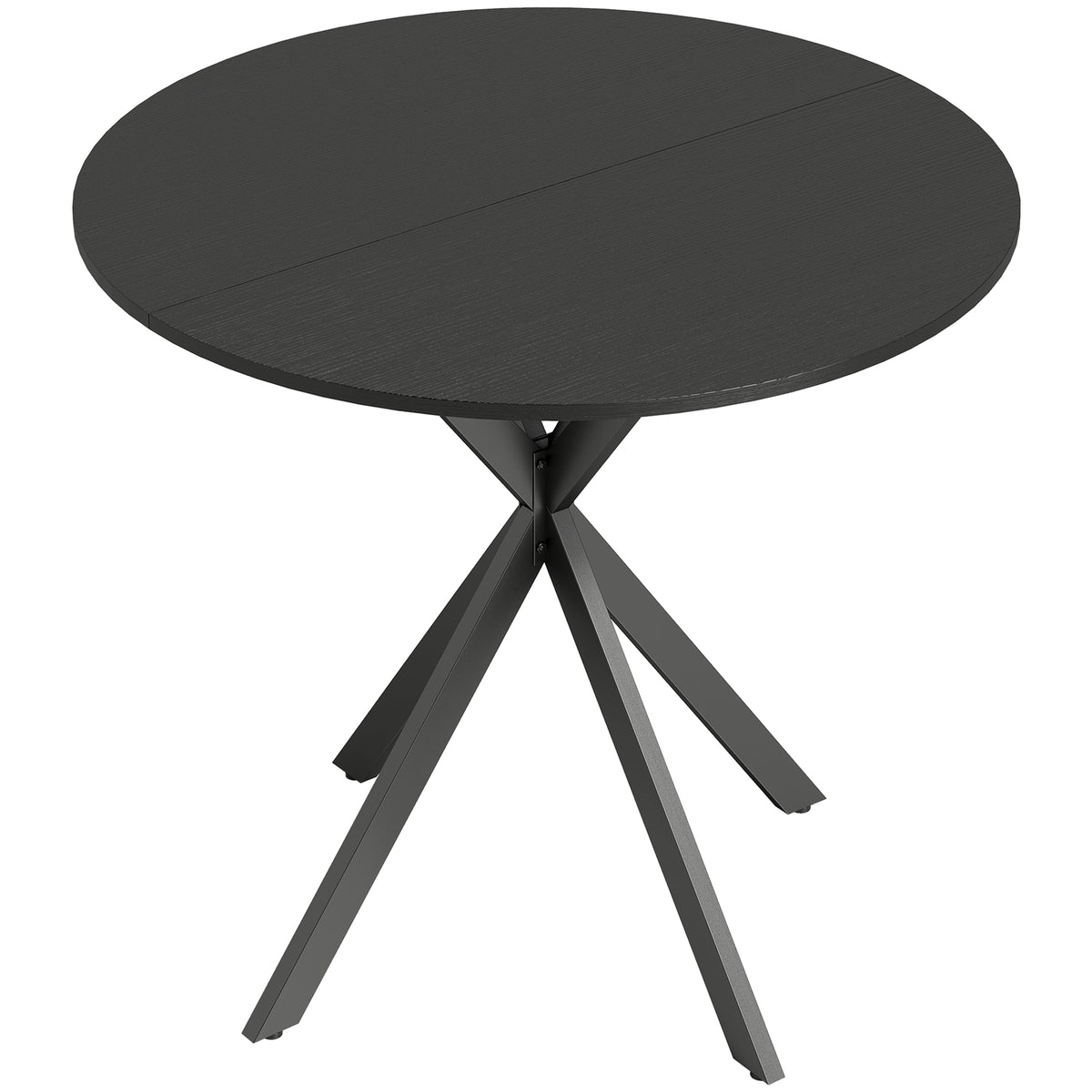 Table à Manger Ronde pour 2 Personnes avec Plateau Aspect Bois et Piètement Croisé en Acier, Noir-0