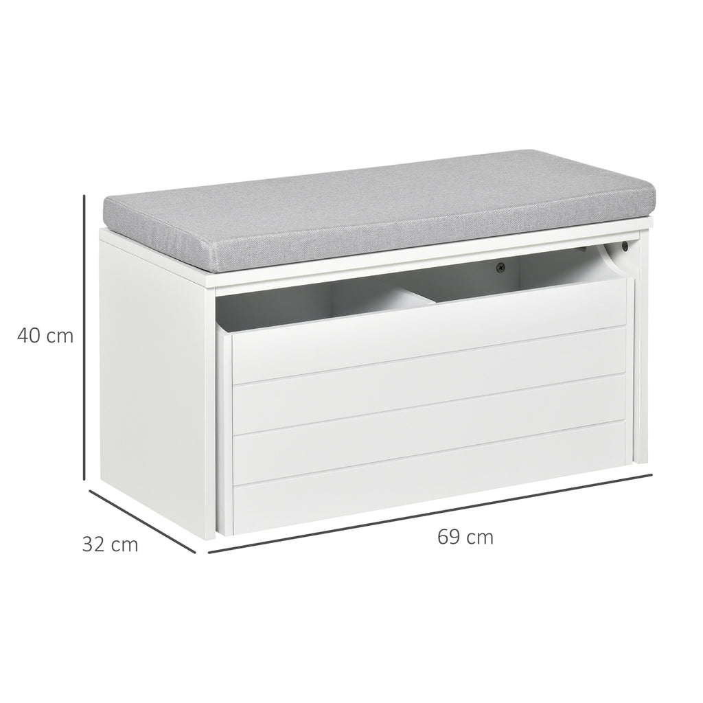 Banc de Rangement avec Coussin Gris - Meuble à Chaussures - Banc à Chaussures avec Grand tiroir Double Compartiment - MDF Blanc-2