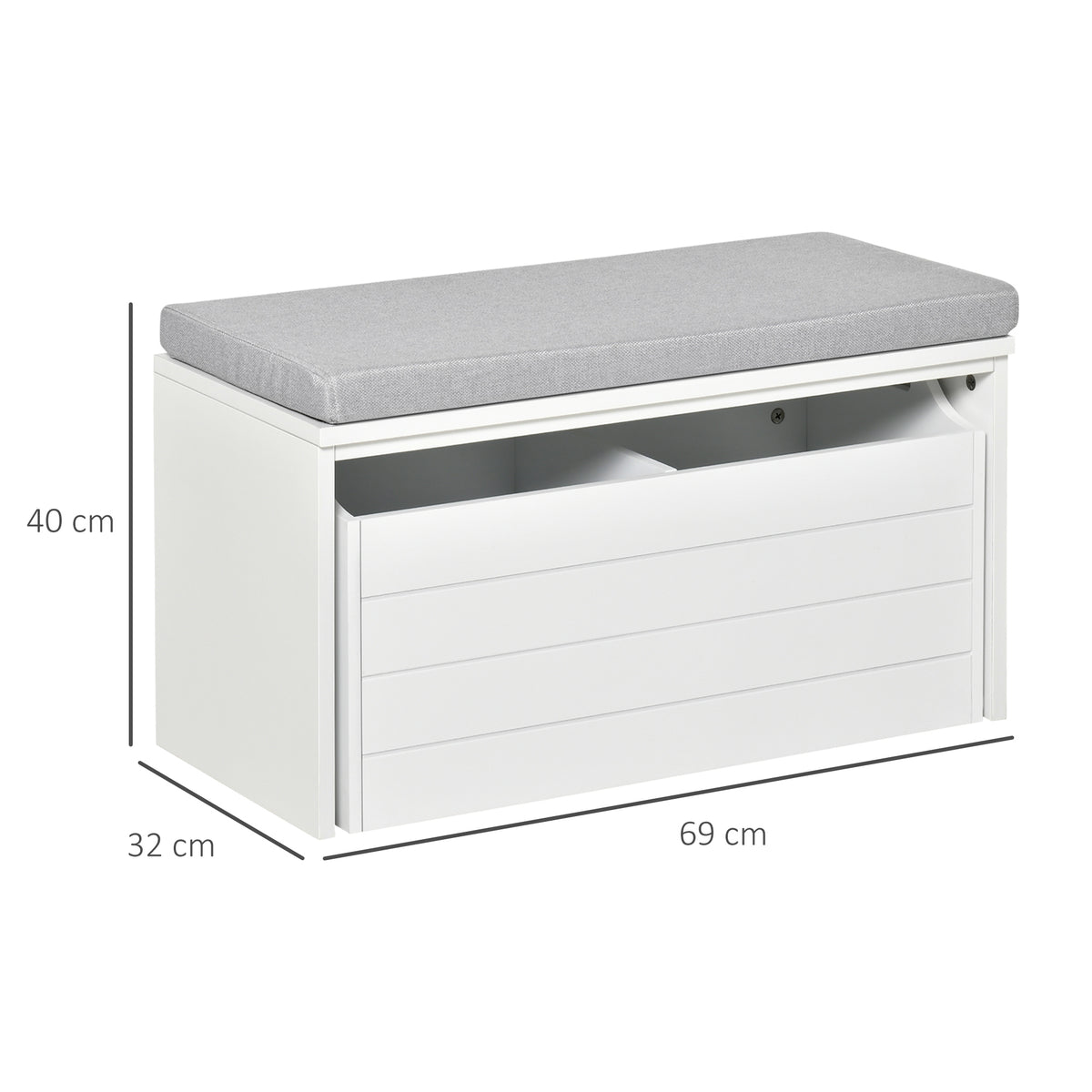 Banc de Rangement avec Coussin Gris - Meuble à Chaussures - Banc à Chaussures avec Grand tiroir Double Compartiment - MDF Blanc-2