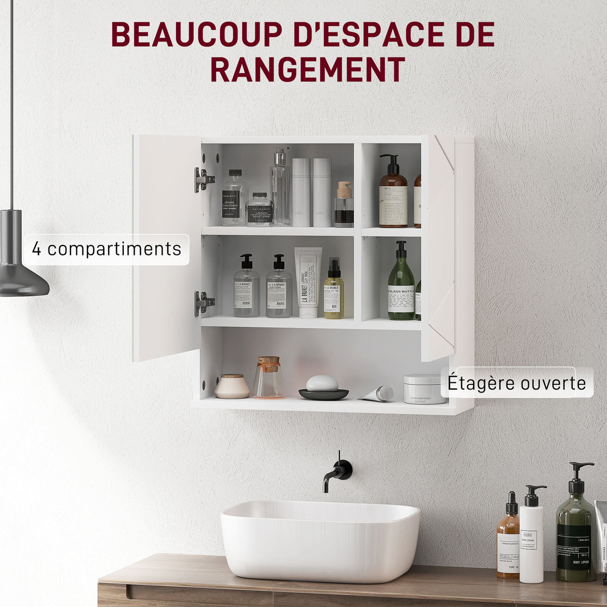 Armoire murale miroir de salle de bain placard de rangement 2 portes 55 x 17 x 55 cm blanc-3