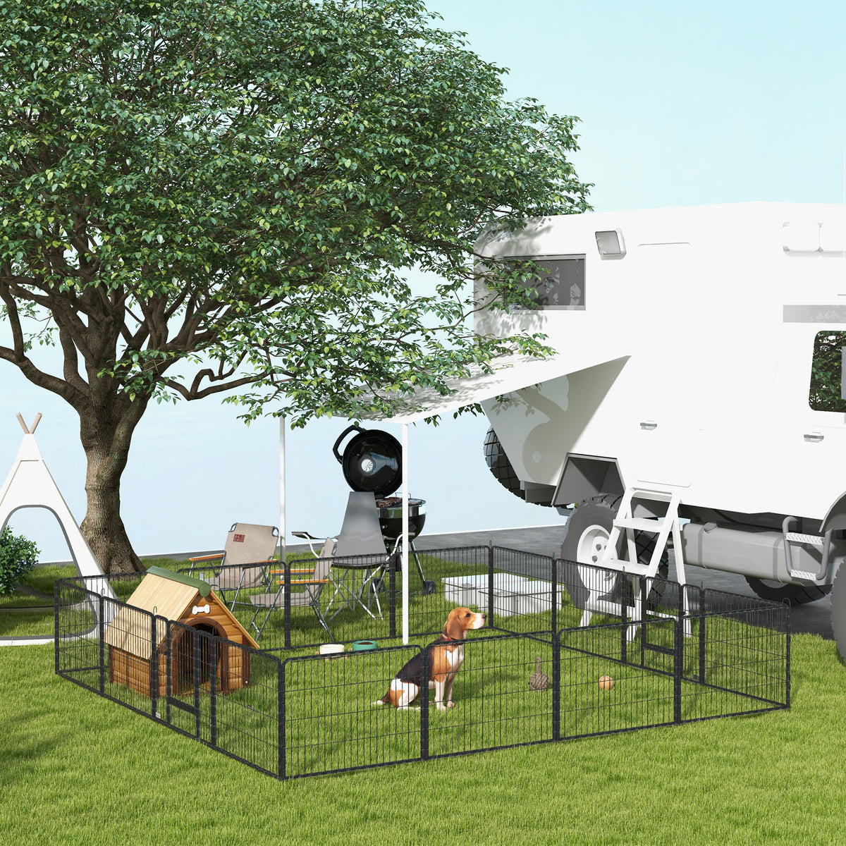 Parc pour chien, enclos chien 16 panneaux modulable et pliable, portable en acier avec portes 80 x 60 gris-1